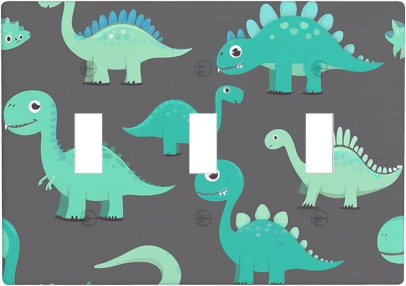 Moslion Green Dinosaur Triple Gang Toggle Covers Cartoon Cute Animal Dino Wall Plate Switch Plug Faceplate Home Decor Bedroom Bathroom - Image 1